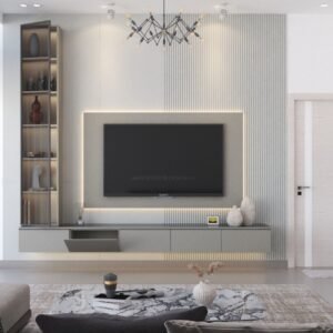 Silver tone media wall