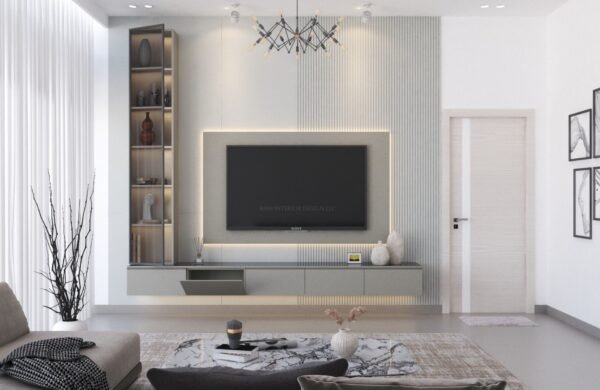 Silver tone media wall